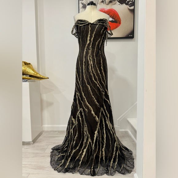 Rene Ruiz Collection Metallic Off-the-shoulder Gown Maxi Dress - Picture 5 of 11